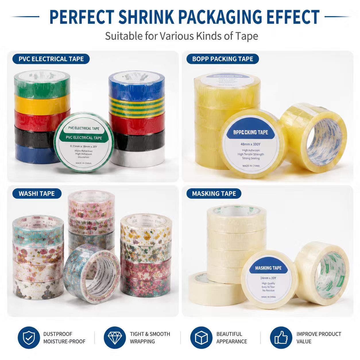 perfect shrink packaging effect PVC electrical tape BOPP masking tape