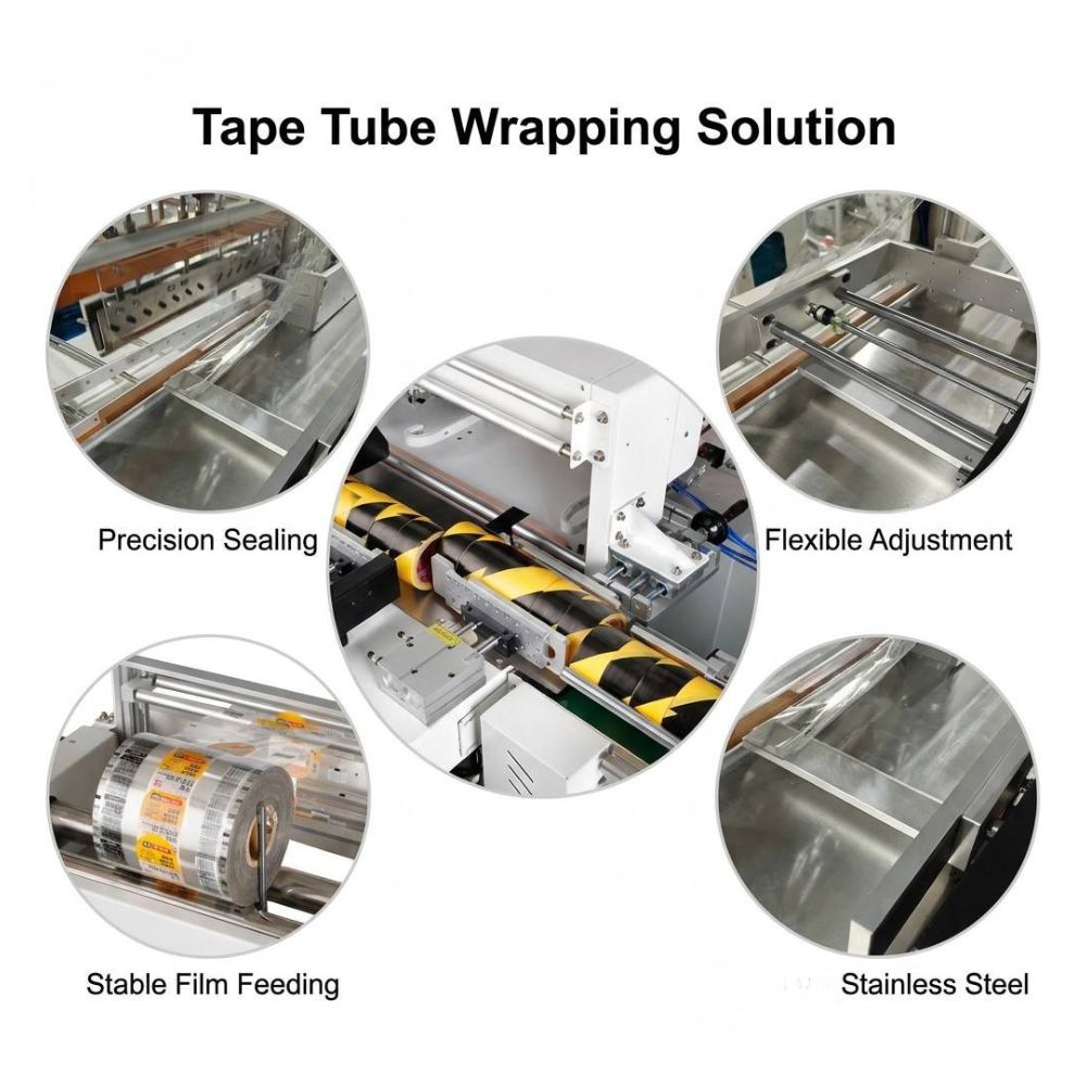 Tape tube wrapping machine precision sealing flexible adjustment stainless steel stable film feeding
