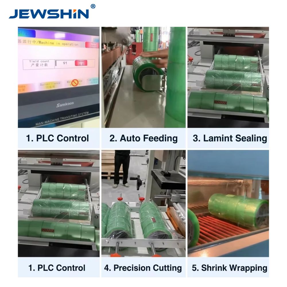 Tape tube packing machine process flow PLC control auto feeding sealing cutting shrink wrapping
